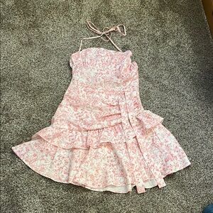 SHEIN Pink and White Asymmetrical Ruffled Sundress